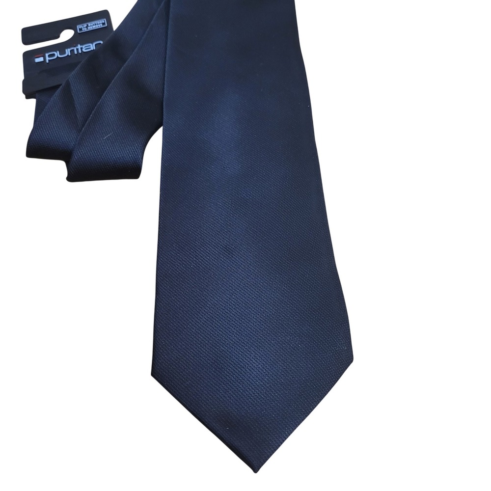 Puritan Mens Necktie Solid Black Diagonal‎ Ribbed Texture Formal Business Tie